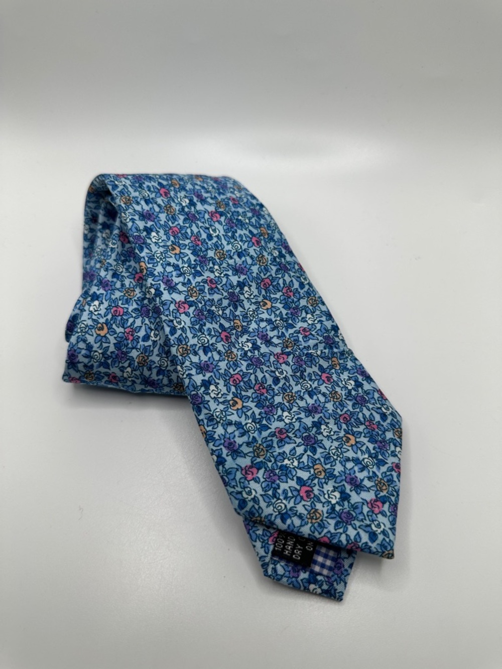 Light Blue Floral Men's Tie with Pink & Navy Accents